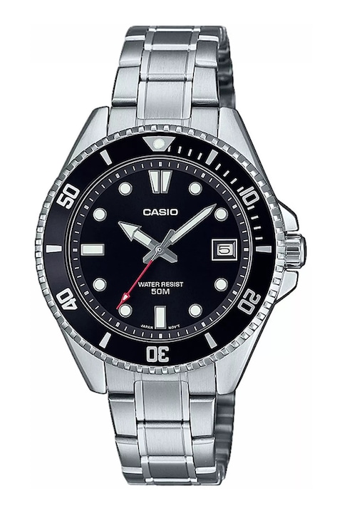 Casio, Ceas unisex din otel inoxidabil cu logo pe cadran, Argintiu, Negru