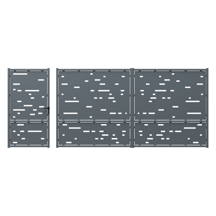 Set poarta auto si pietonala, Todome, tabla decupata 2mm, model 57, negru, 400 x 180 cm, cu accesorii