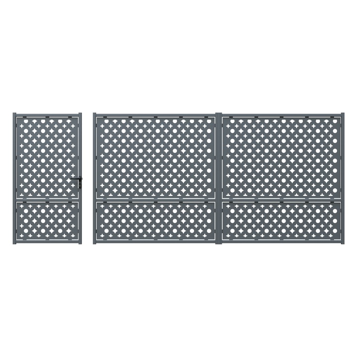 Set poarta auto si pietonala, Todome, tabla decupata 2mm, model 40, negru, 400 x 180 cm, cu accesorii