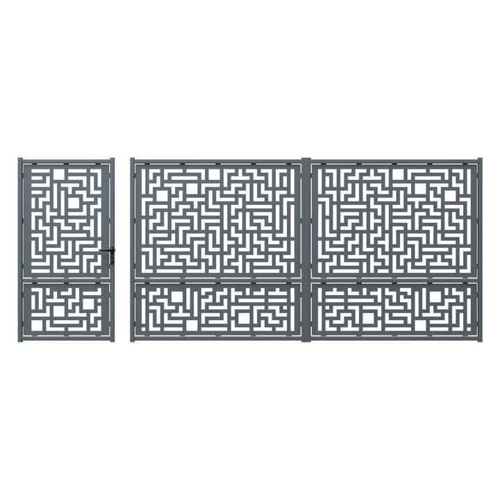 Set poarta auto si pietonala, Todome, tabla decupata 2mm, model 25, negru, 400 x 180 cm, cu accesorii