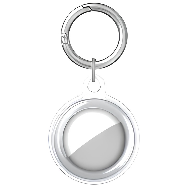 Husa de protectie Apple AirTag, Silicon, Breloc, Transparenta, Clear