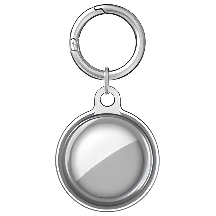 Husa de protectie Apple AirTag, Silicon, Breloc, Transparenta, Glacier Gray