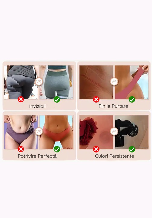 Set 4 Chiloti Premium pentru Dama, din Matase Sintetica fara Cusatura, lenjerie intima tip Tanga pentru Femei, Crem, Roz, Alb, Rosu, M, PriStyle®
