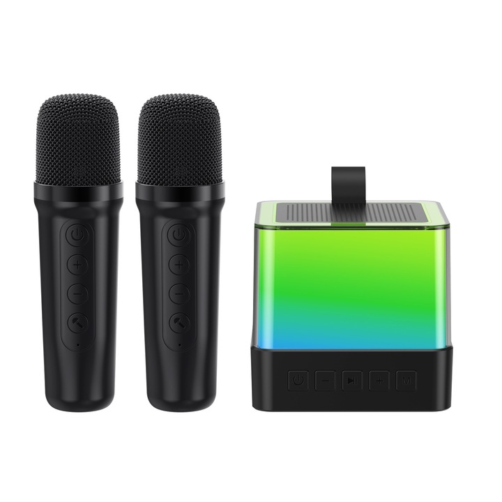 Set difuzoare wireless inteligente Bluetooth Karaoke, SIHOiSi, LED, Negru