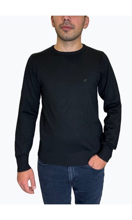 Férfi pulóver logóval és sötétkék körgallérral, Fekete, 2XL