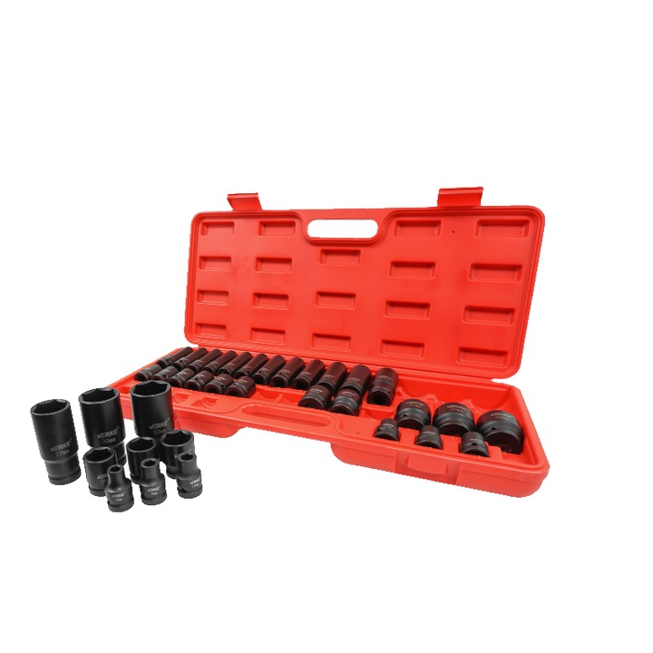 Set chei tubulare de impact lungi, 1/2" 8 - 32 mm, 35 piese, Verke