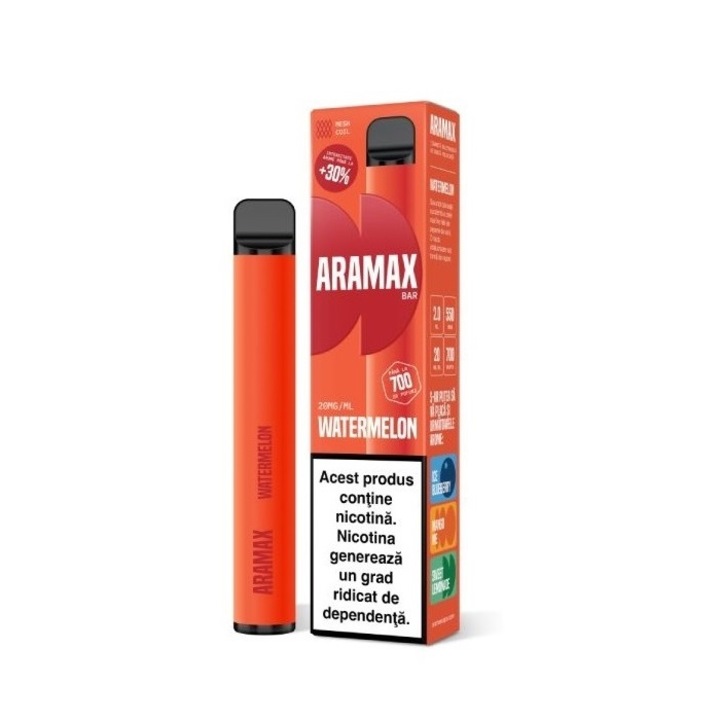 elfbar nachfüll pod läuft aus Tigara electronica de unica folosinta, ARAMAX Bar - Watermelon, 2ml,  20mg/ml sare de nicotina, autonomie pana la 700 pufuri