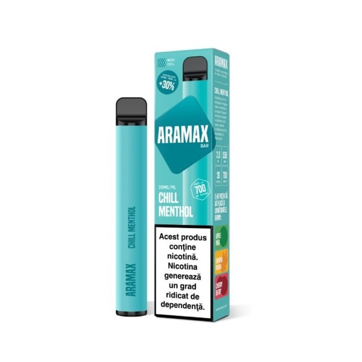 Tigara electronica de unica folosinta, ARAMAX Bar - Chill Menthol, 2ml,  20mg/ml sare de nicotina, autonomie pana la 700 pufuri
