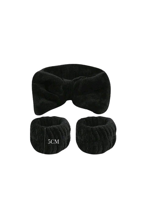 Set bentita cu mansete din material moale si elastic, pentru protectie par si haine in timpul machiajului si curatare fetei, culoare negru