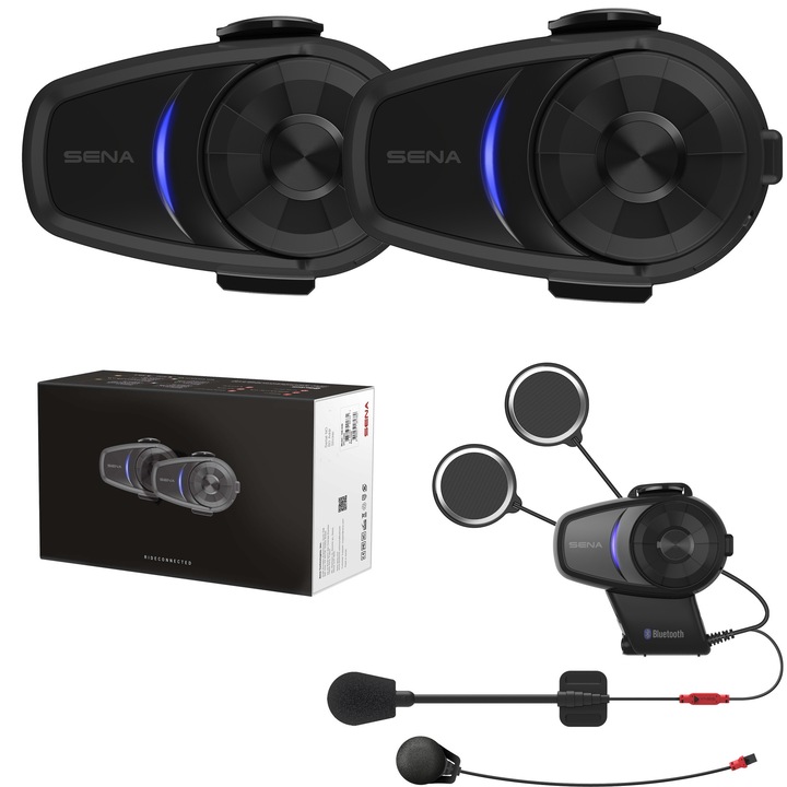 Set intercom dual SENA, microfon si casti, Interfon Motociclet Pentru 2 Casti 1.6KM, 10S-02D