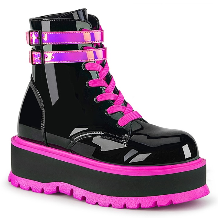 Bocanci cu platforma dama, Pleaser, Piele naturala, Negru/Visiniu, Visiniu/Negru