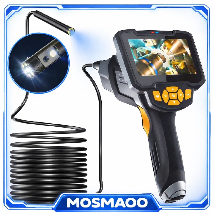 Endoscop Industrial Profesional MOSMAOO®, cu lentila duala, Ecran LCD Color IPS 4.3inci, 6 Lumini LED, Camera 8 mm, protectie ridicata la umiditate si mizerie IP67, Rezolutie Video 1280*720 Pixel, Foto 1920*1080 Pixel, Negru inchis