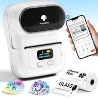 Imprimanta Etichete Termica Portabila Bluetooth Phomemo M110, fara Cerneala, Wi-Fi, USB, Coduri de Bare, 203 Dpi, Viteza 4.5 Cm/s, Latime 50 mm, Display LCD, Cutter Integrat, Compatibila iOS/Android/Windows/Mac, Aplicatie Mobila, Rola 40x30 Inclusa, Alba