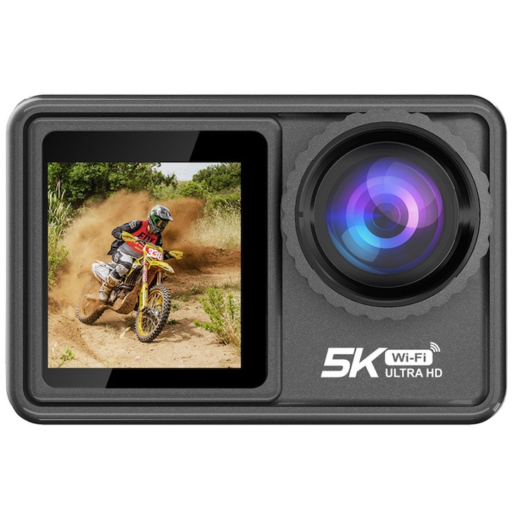 idealSTORE SmartGO-Cam 5K Ultra HD akciókamera, 24 MP, rázkódásgátló, vízálló, hangvezérlés, széles látószög 170°, beépített WiFi, HDMI, érintőképernyő, külső mikrofon