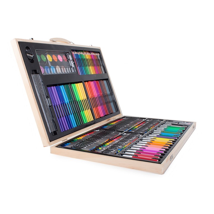 Set de colorat, in cutie de lemn, 180 de piese