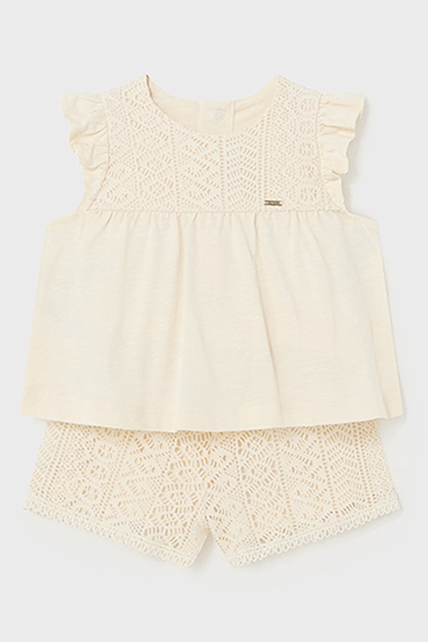 Mayoral, Set de tricou de bumbac si pantaloni scurti cu aspect tricotat, Crem, 80 CM