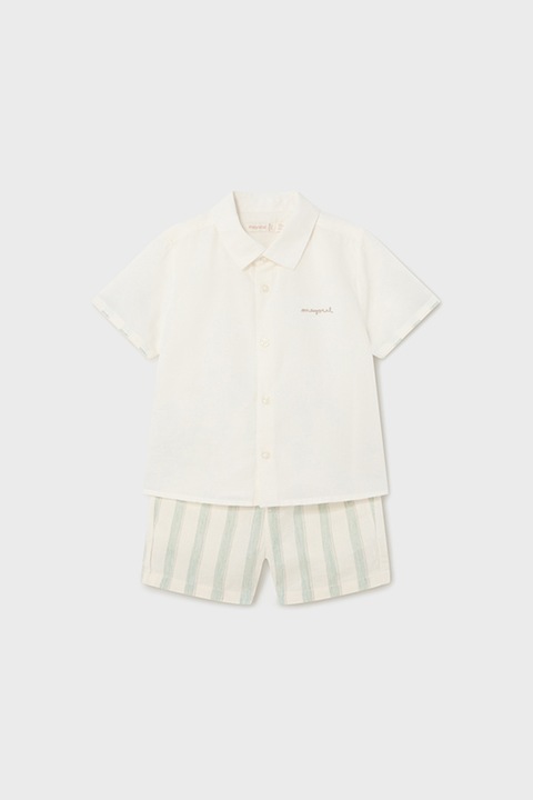 Mayoral, Set de camasa cu maneci scurte si pantaloni scurti, Verde pal/Crem