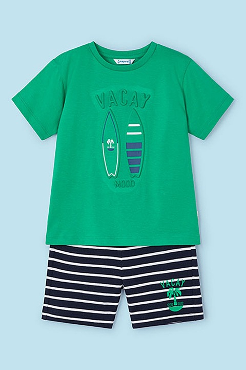 Mayoral, Set de tricou cu imprimeu si pantaloni scurti - 2 piese, Alb/Verde/Negru