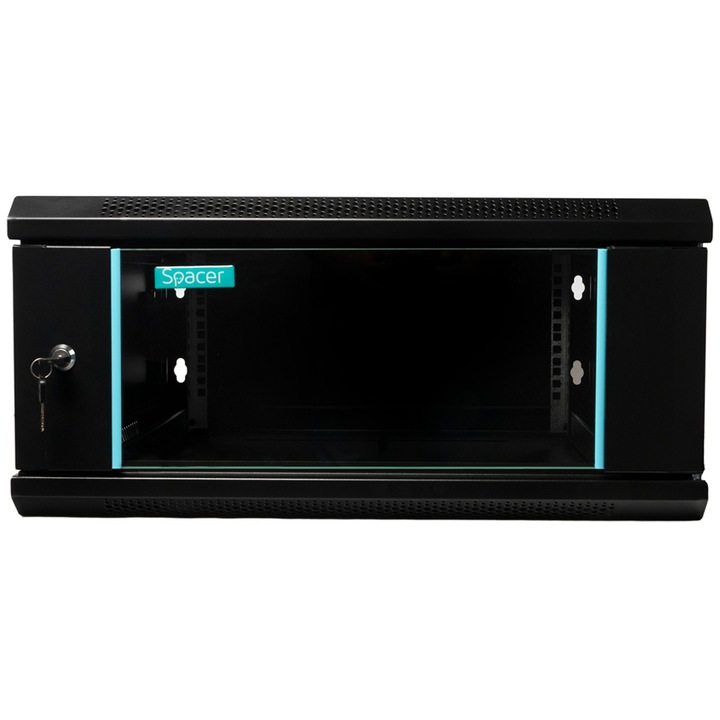 Szekrény 19″ SPACER 4U 600x600mm, falra rögzíthető, Flatpack (nem összeszerelve), fekete, kivehető panelek, 1,5 mm acél, maximális teherbírás 60 kg