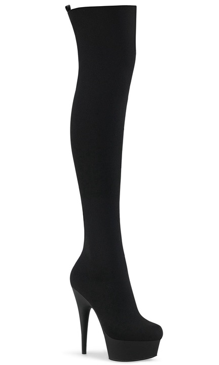 Cizme cu toc/platforma dama Delight, Pleaser, Tricot, Negru, Negru, 35