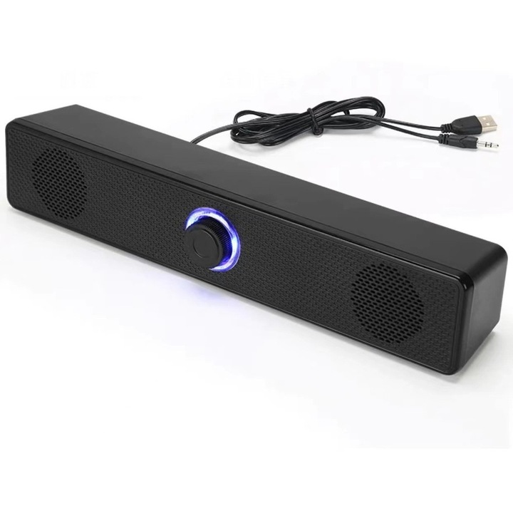 Soundbar gaming, Bluetooth 5.0, RGB, 6W, USB, mufa de 3.5 mm, Negru