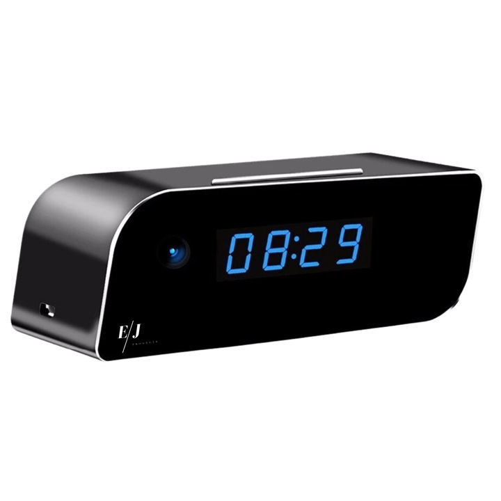 Camera spy WI-FI IP ascunsa in ceas desteptator, dispozitiv de spionaj cu mini camera si microfon, infrarosu, 1080P, activare la miscare, 32 GB