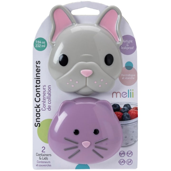 Комплект 2 кутии Melii Bulldog&cat, За съхранение на бебешка храна, Модел кученце и котенце