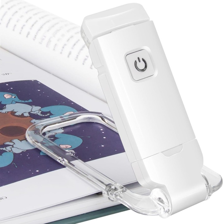 Лампа с LED за четене, Axroad Mall, Малка лампа за четене, Сгъваема лампа за четене, С 3 вида светлина и 9 нива на интензитет, USB зареждане, Пластмаса, 10.5×4.7×1.3cm, Бяло/прозрачно