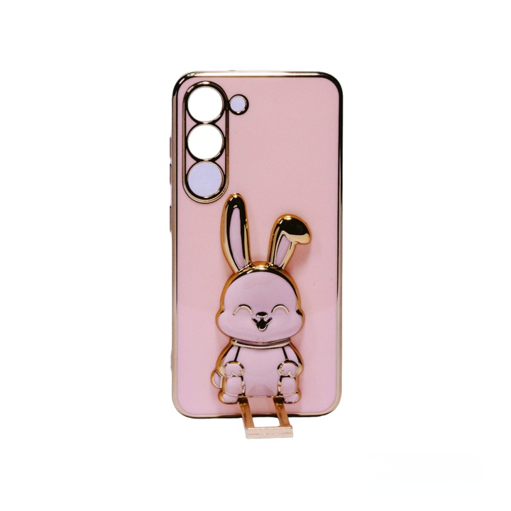 Калъф с поддръжка на 3D заек за Samsung Galaxy S23, TPU, Lux Case, Agora, Розов