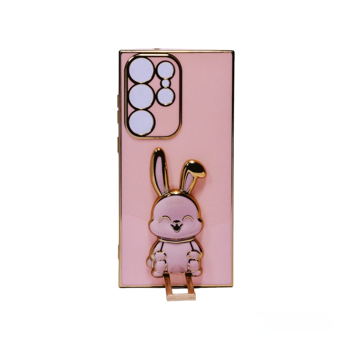 Tok 3D nyúl támogatással Samsung Galaxy S23 Ultra, TPU, Lux tok, Agora, rózsaszín