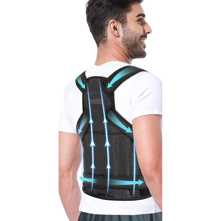 Corector de postura ergonomic pentru sprijinul spatelui, LXNZUHN, L, Negru