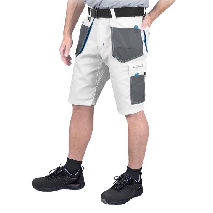 Pantaloni scurti de lucru, Leber Hollman, Poliester/Bumbac, Alb/Gri, XL