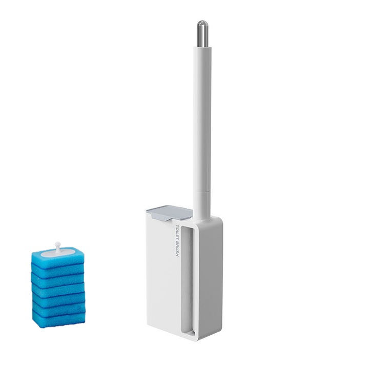 Perie WC pentru toaleta, de unica folosinta, ABS/Polipropilena, design premium, 7 capete de schimb, Alba