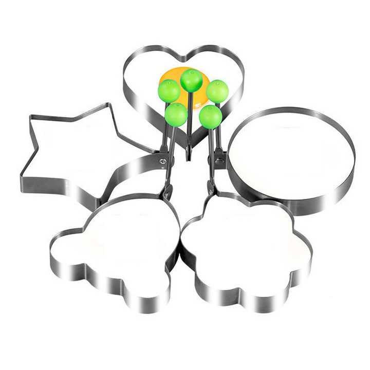 Set 5 forme pentru oua, Otel inoxidabil, permite realizarea de forme si modele variate, Argintiu