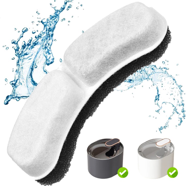 Filtru de rezerva pentru dispenserele de apa automate, din bumbac, compatibile cu fantanile pentru caini sau pisici, cu purificare, ionizare si carbune activ ideale pentru a mentine apa proaspata, Alb si Negru Fish & Paws ®