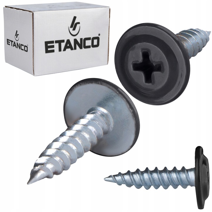 250 db-os csavarkészlet alátétekkel fémlemezhez és fához, 4,2x16 mm, RAL 9005, Etanco GM-S