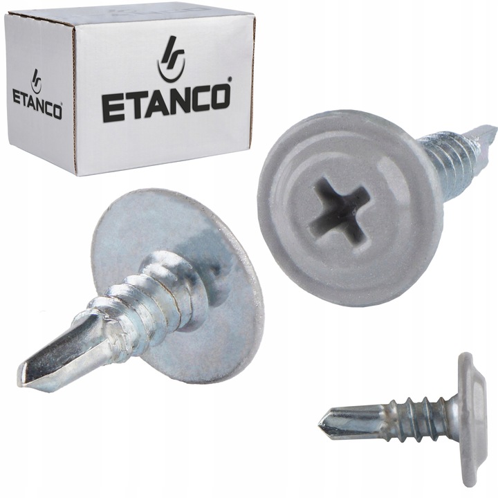Set 250 Suruburi autoforante 4,2x13 mm, RAL 9006, cu saiba, pentru tabla si metal, Etanco GM-B