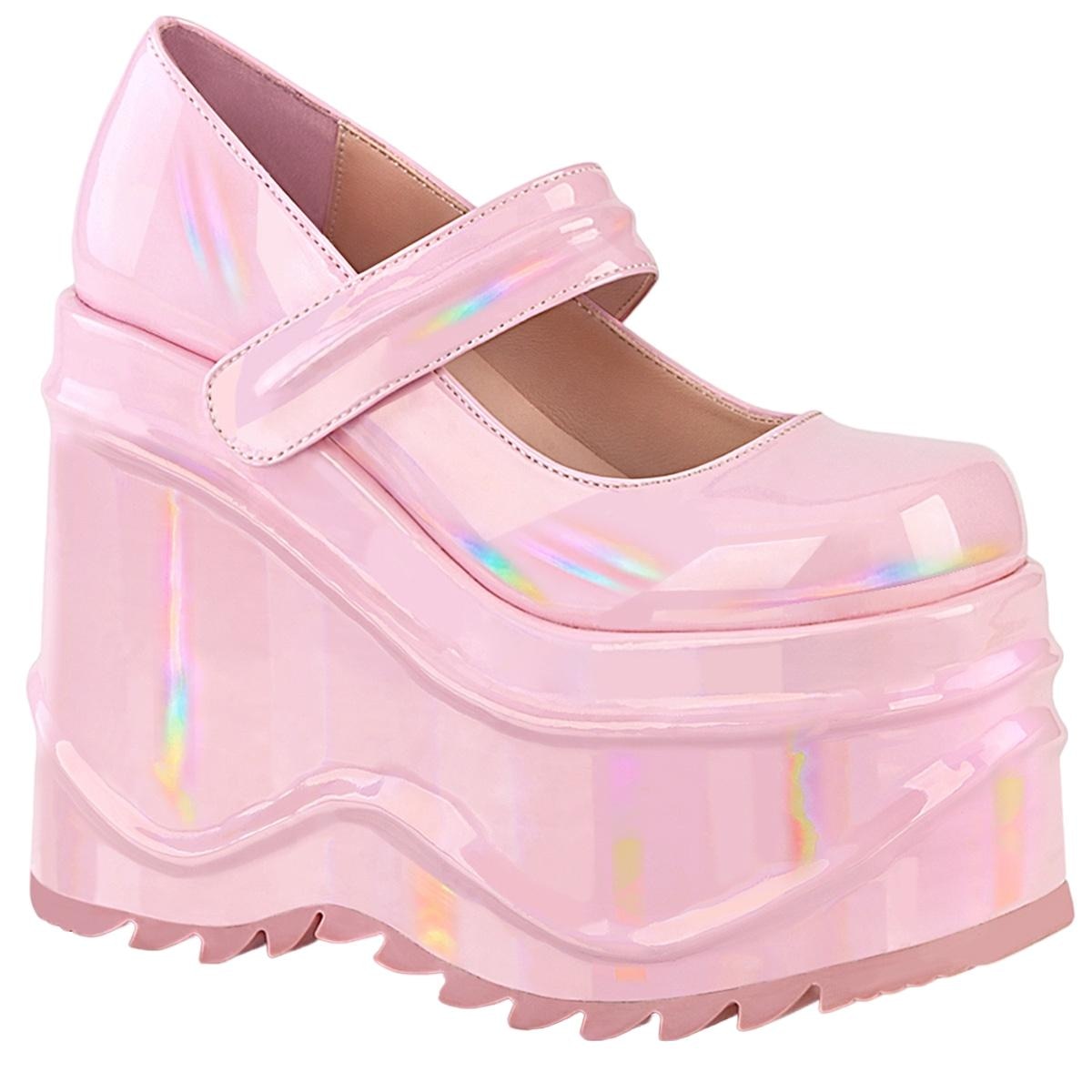 Pantofi WAVE-32 Mary Jane, Demonia, Piele naturala, Roz, 40 EU