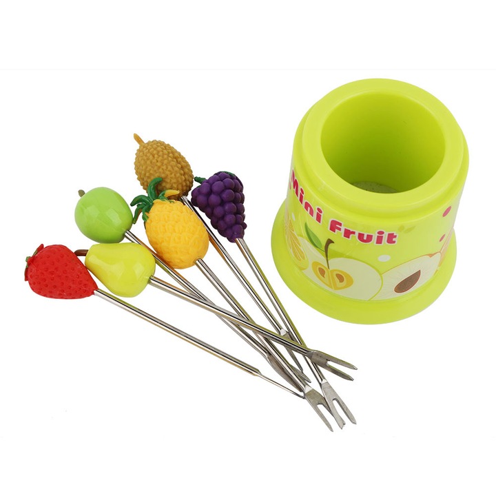 Set 6 furculite pentru fructe, Otel inoxidabil, Multicolor