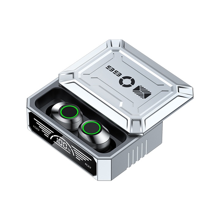 Casti Bluetooth fara fir, SIHOiSi, model M99, Afisaj digital, Argintiu