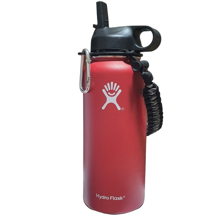 Бутилка за вода Hydro Flask, Изработена от неръждаема стомана и вакуумно изолирана с капак, Затягаща система и сламка, 946 ml, Бордо