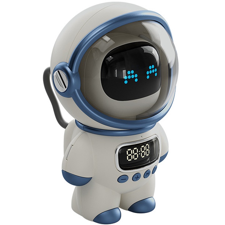 Hordozható hangszóró, Vaxiuja, Astronaut forma, AI hangos kaputelefon, Óra kijelző, Bluetooth 5.1, 1800mAh, ABS+PC+szilikon, Többszínű