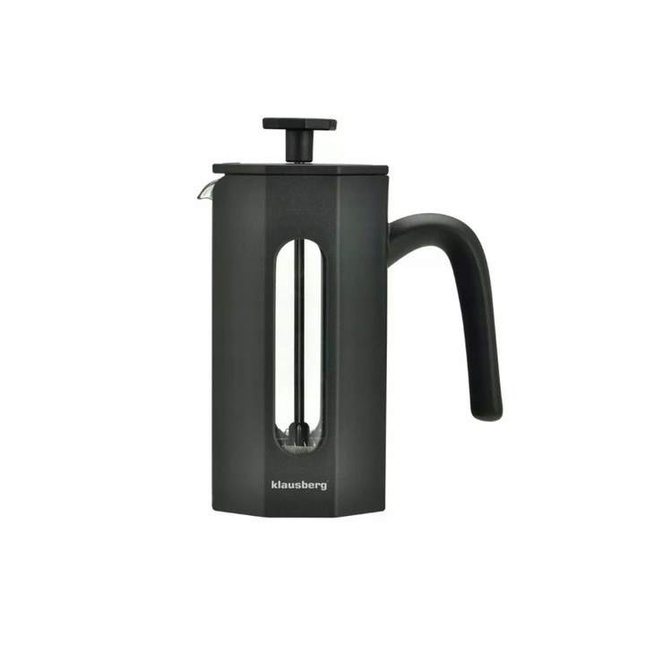 Инфузер за кафе, чай или билки, 350 мл, стъкло и неръждаема стомана, черен, Klausberg