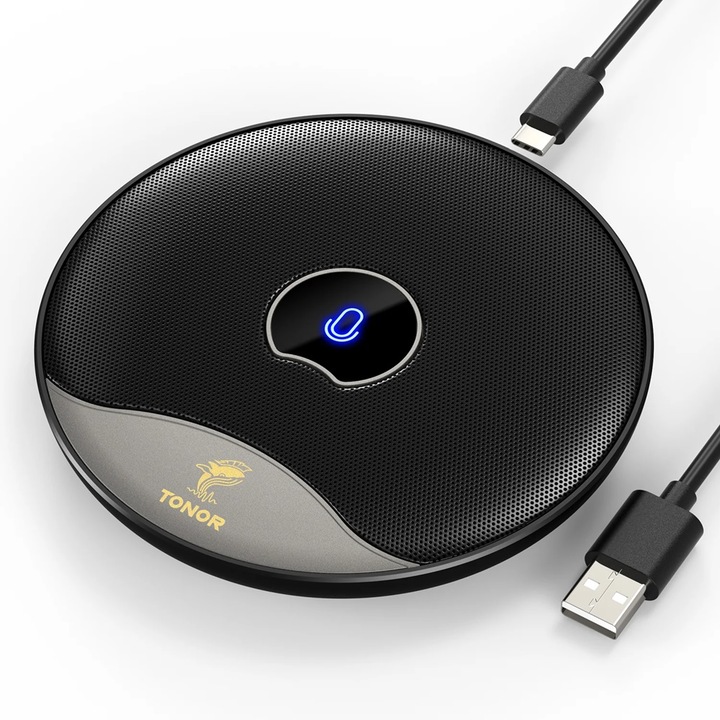 USB конферентен микрофон, Tonor TM20, кондензатор, многопосочен, преносим, метален, черен, заседателна зала, онлайн среща, чат