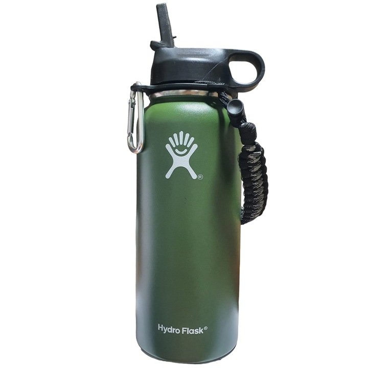 Бутилка Hydro Flask от неръждаема стомана и вакуумна изолация с капчка и сламка 946 мл, army green