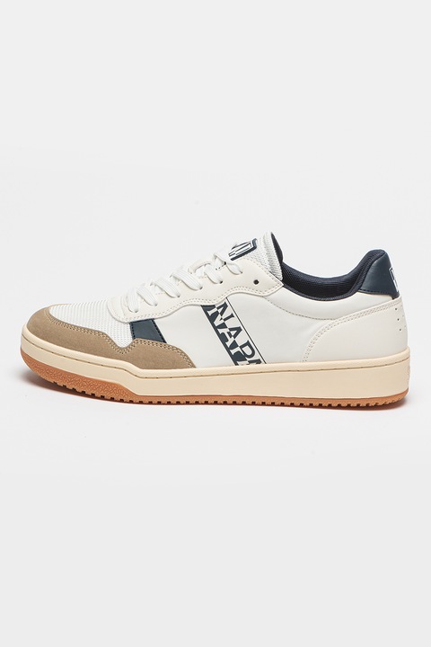 Napapijri, Pantofi sport cu insertii de plasa Courtis, Alb/Kaki/Bleumarin, 43