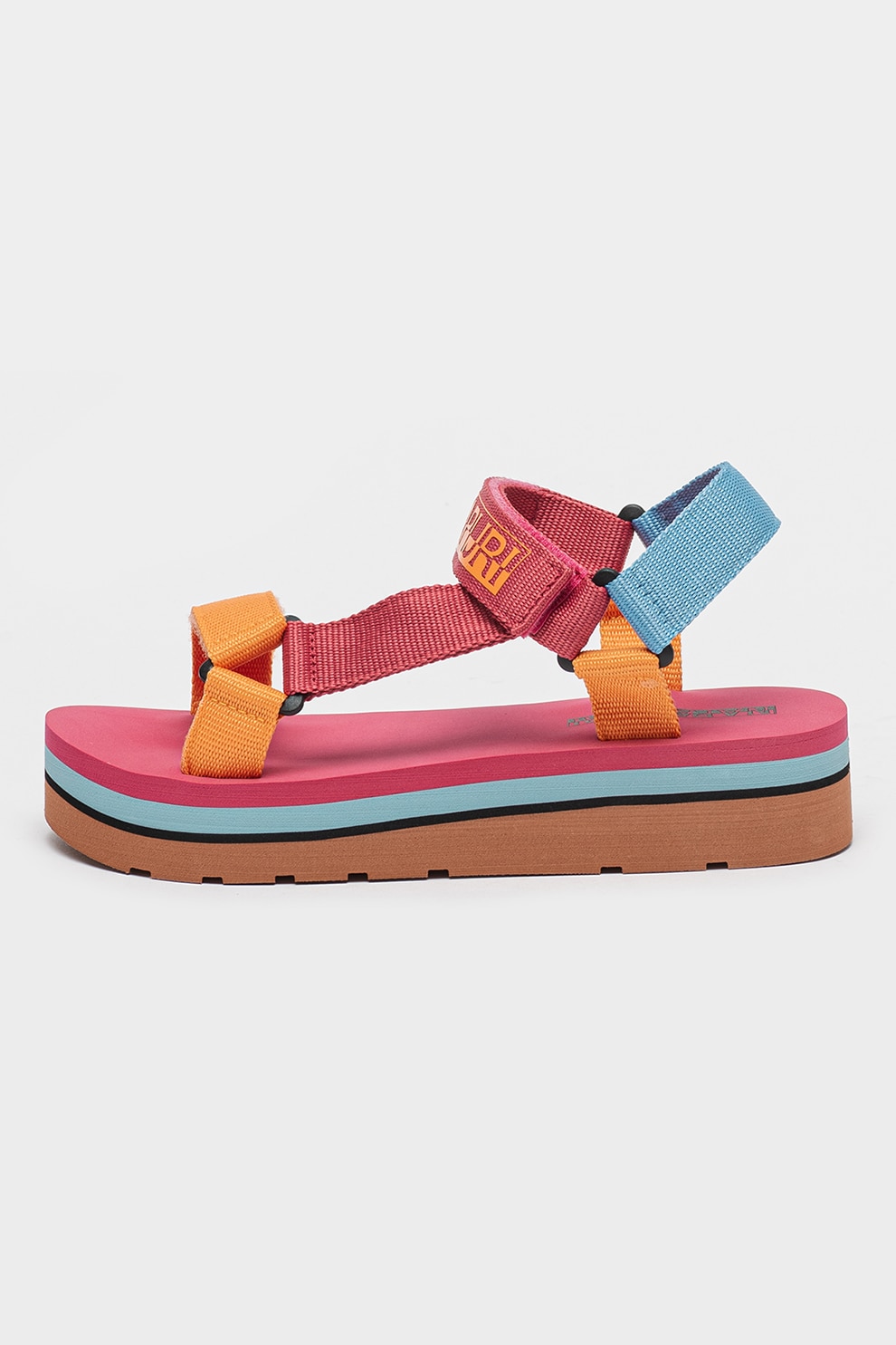 Napapijri, Sandale wedge cu velcro, Roz, Albastru, 39