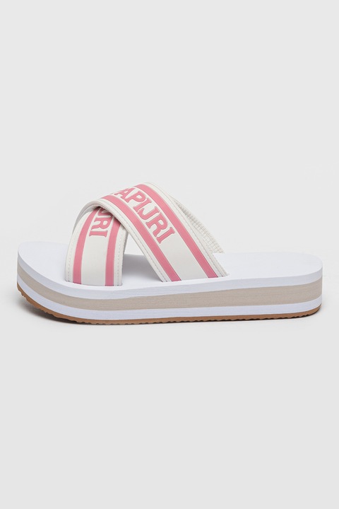 Napapijri, Papuci cu logo, Alb/Roz, 41