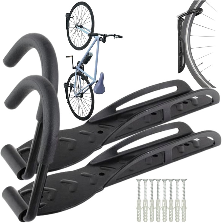 Kerékpártartó, falra szerelhető, fekete/szürke, 2 db