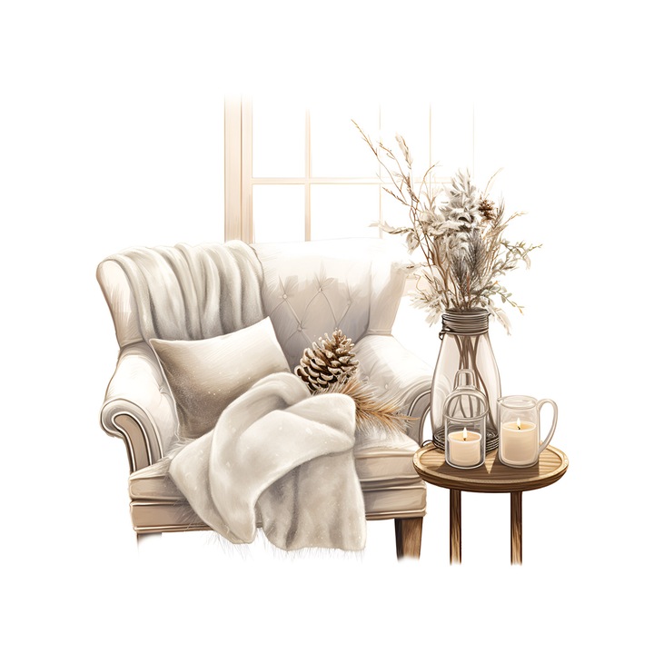 Set 5 bucati, Sticker decorativ, Fotoliu cu sal si perne, Rezistent la apa, NO15477, 6 cm, Multicolor